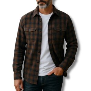 Woodys Mens Shirt Buffalo Lined Plaid Flannel Brown Blue Multicolor Large‎